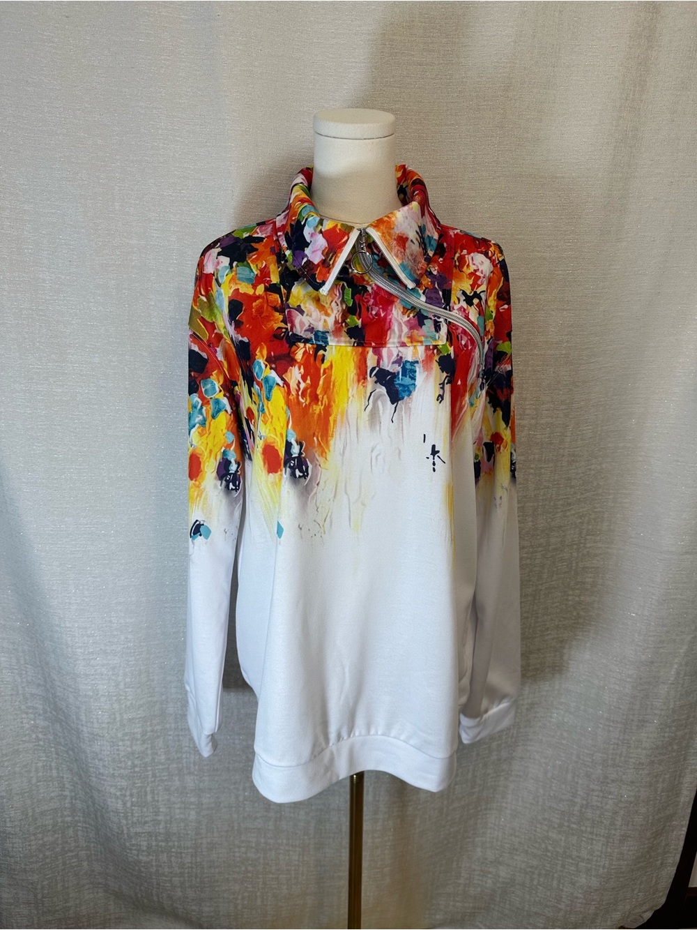 Acegolf’s Inked Golf Sweatshirt Abstract Watercolor Print Asymmetric Zip